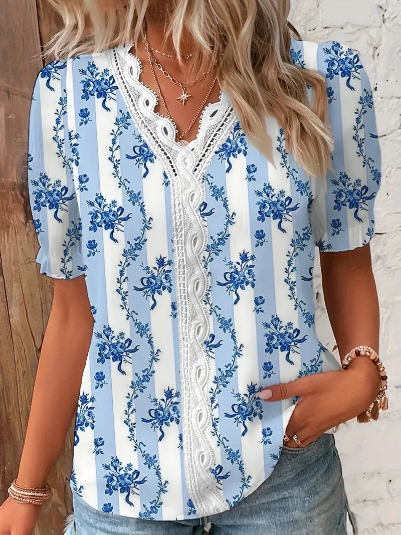 Women’s Blouse | Lace V-Neck Printed
