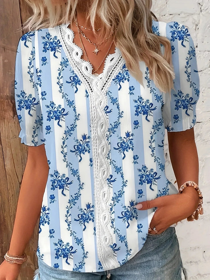 Women’s Blouse | Lace V-Neck Printed