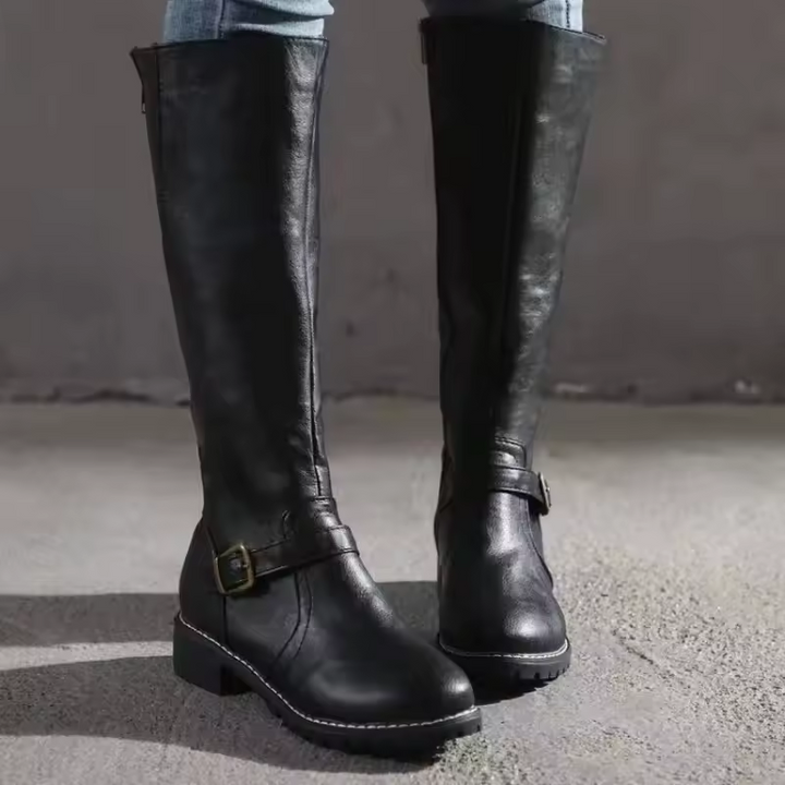 Boots For Women | Knee High Flat Heel With Buckle Strap
