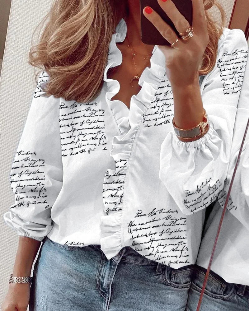 Women's Blouse | Ruffle Trim V-Neck