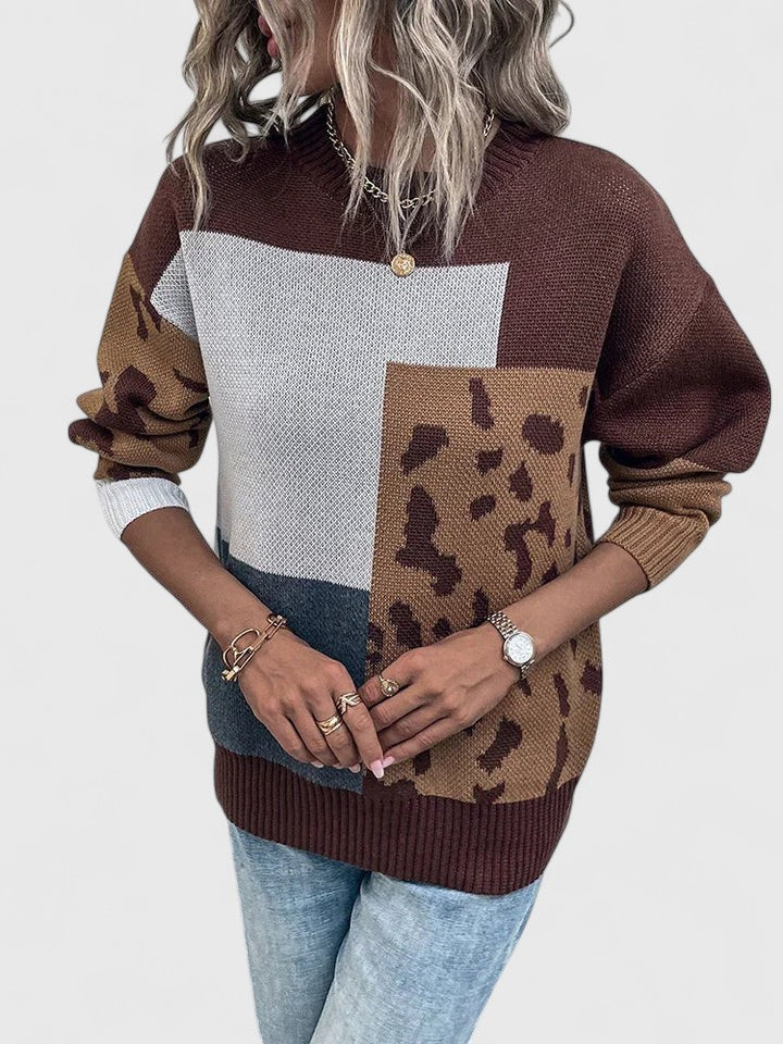 Women's Sweater | Animal Style Patterned Panels