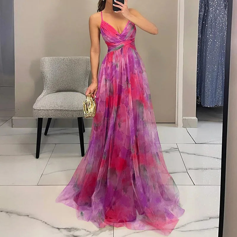 Women's Wedding Guest Maxi Dress | Floral Pleated