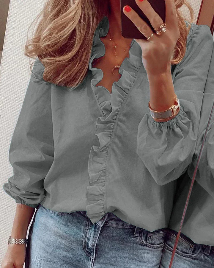 Women's Blouse | Ruffle Trim V-Neck