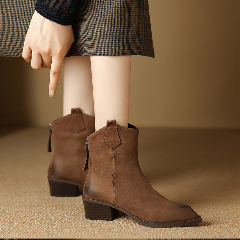 Boots For Women | Ankle Block Heel With Pull Tabs