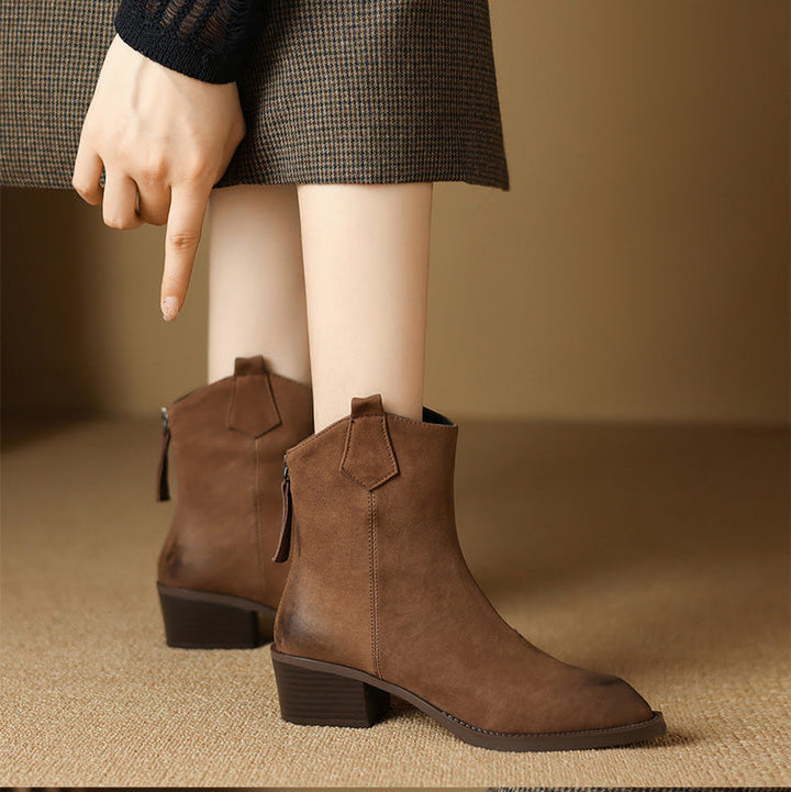 Boots For Women | Ankle Block Heel With Pull Tabs