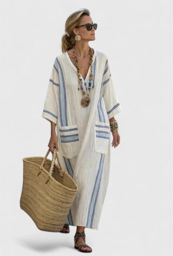 Women's Maxi Sundress | V-Neck Striped Kaftan