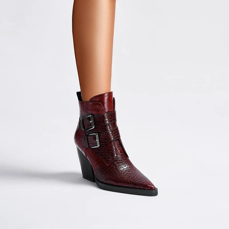 Boots For Women | Pointed Toe Ankle Block Heel With Buckle