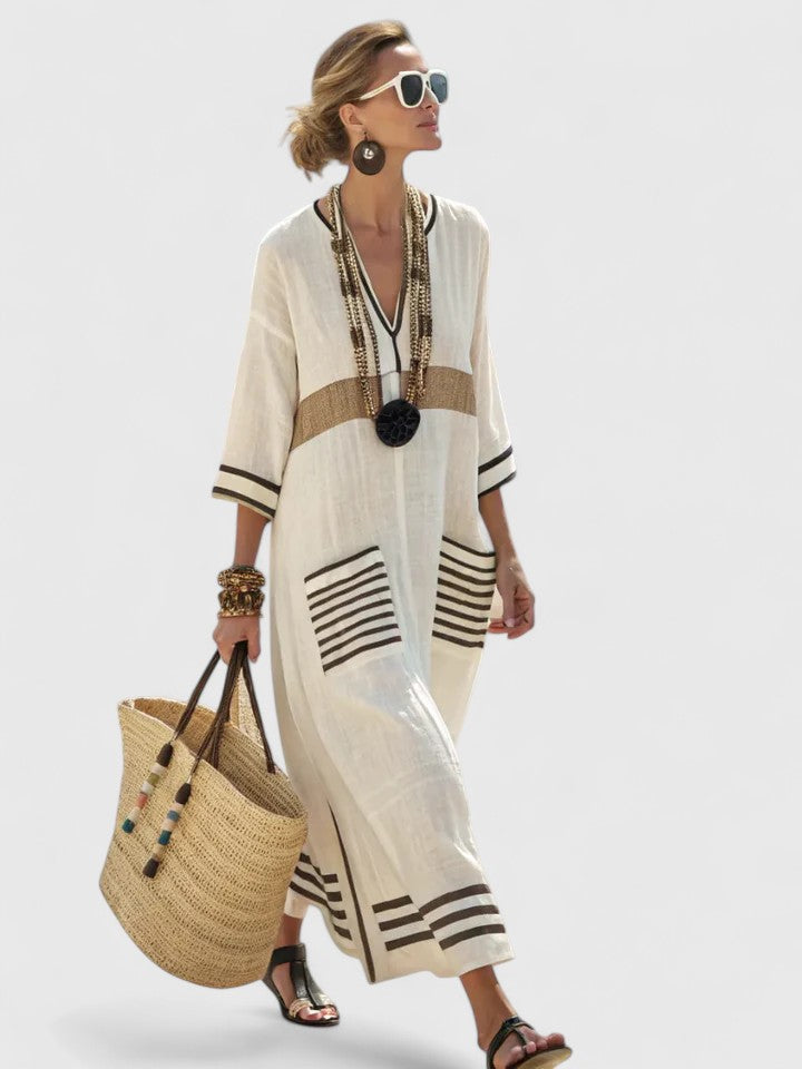 Women's Maxi Sundress | V-Neck Striped Kaftan