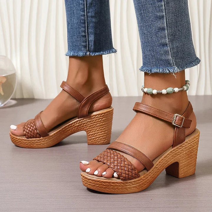Sandals For Women | Braided Strap Block Heel Style