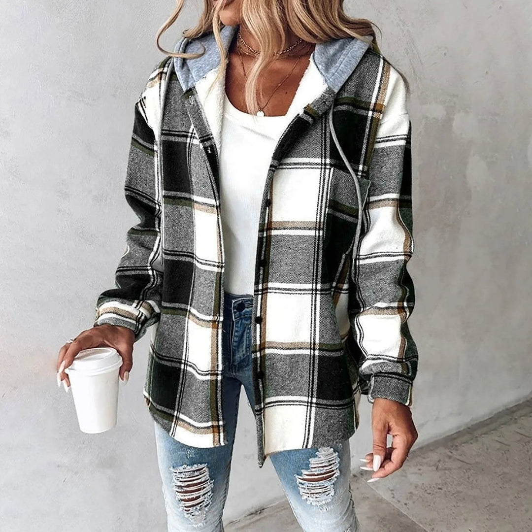 Women's Jacket | Hooded Plaid Long Sleeve