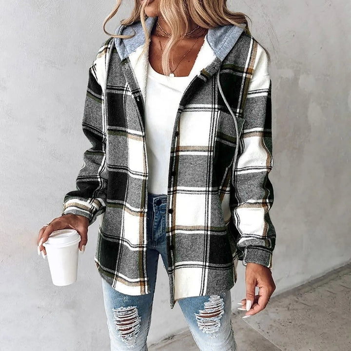 Women's Jacket | Hooded Plaid Long Sleeve