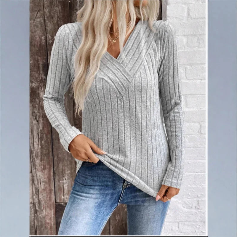 Women's Sweater | Ribbed V Neck Sleeve