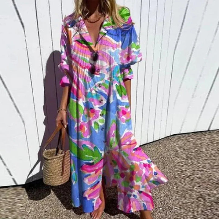 Women's Dress | Floral V-Neck Long Sleeve Maxi