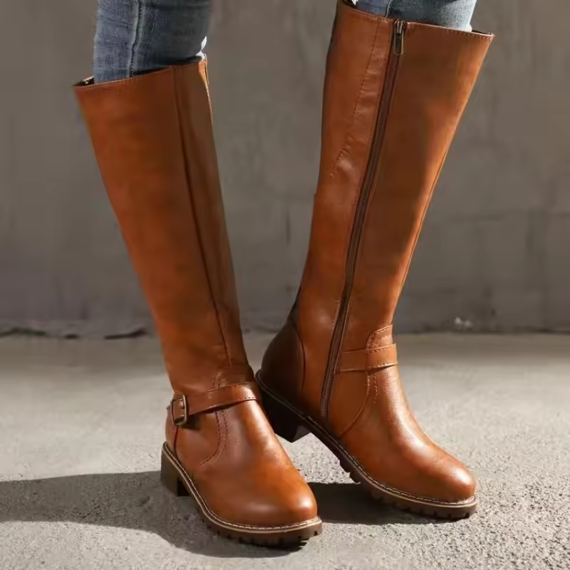 Boots For Women | Knee High Flat Heel With Buckle Strap