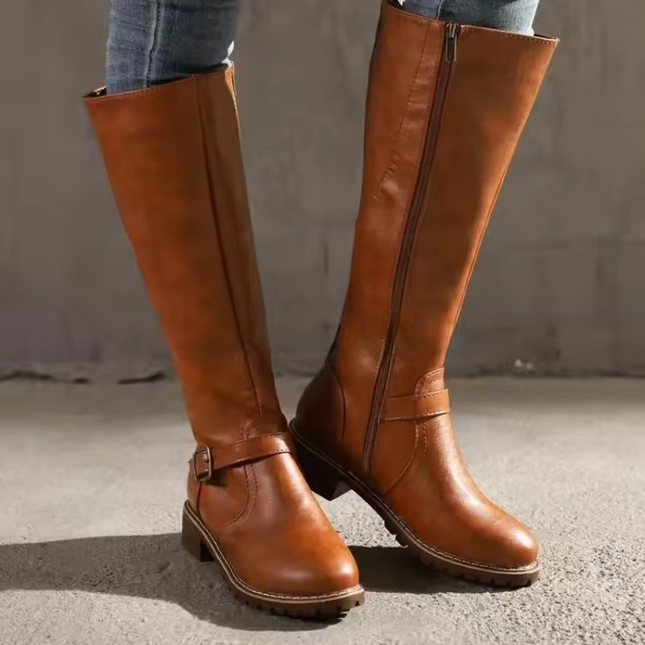 Boots For Women | Knee High Flat Heel With Buckle Strap