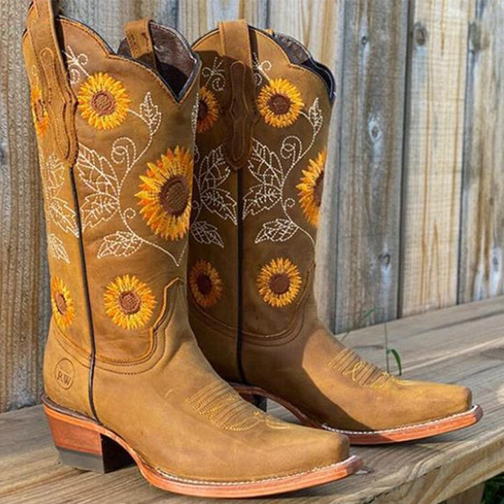 Boots For Women | Knee-High Western With Floral Stitching