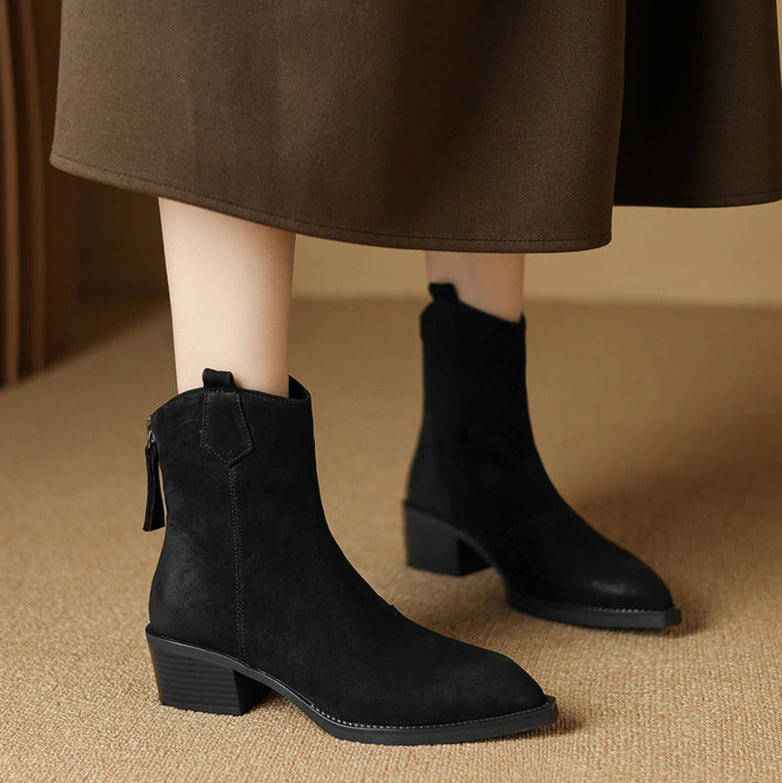 Boots For Women | Ankle Block Heel With Pull Tabs