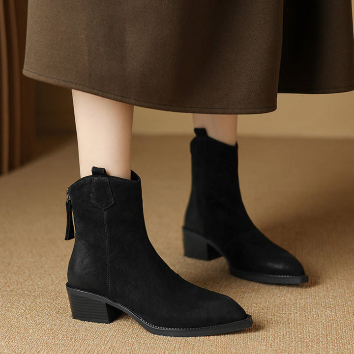 Boots For Women | Ankle Block Heel With Pull Tabs