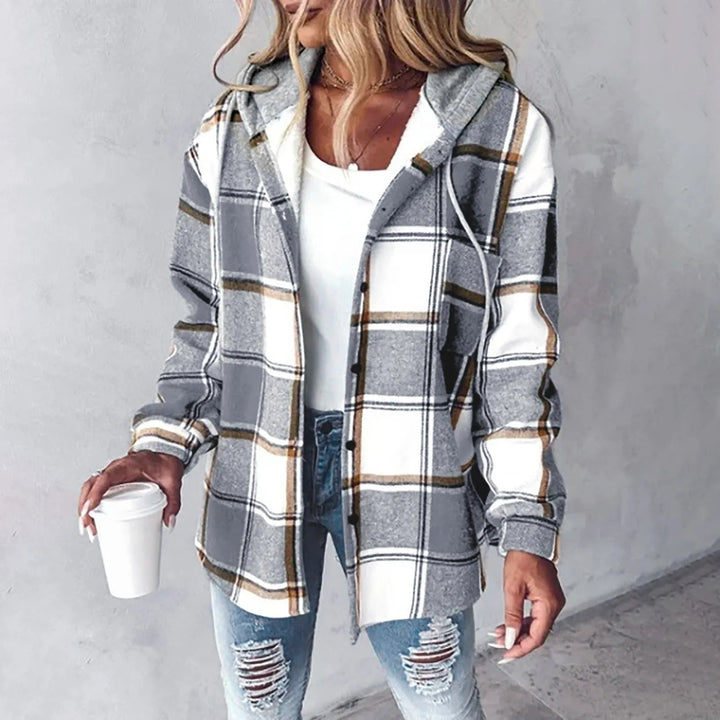 Women's Jacket | Hooded Plaid Long Sleeve