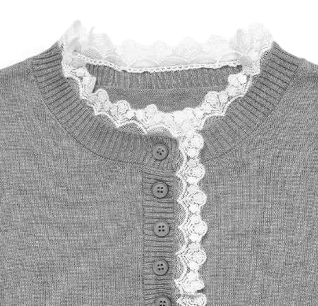 Women's Sweater | Button Neck Ruffle Trim