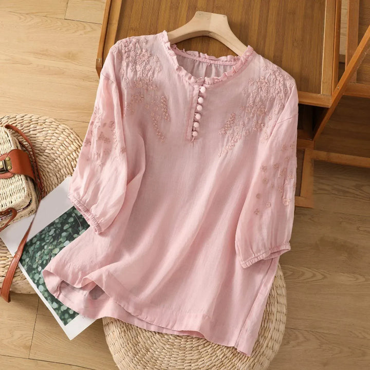 Women’s Blouse | Button-Front Embroidered
