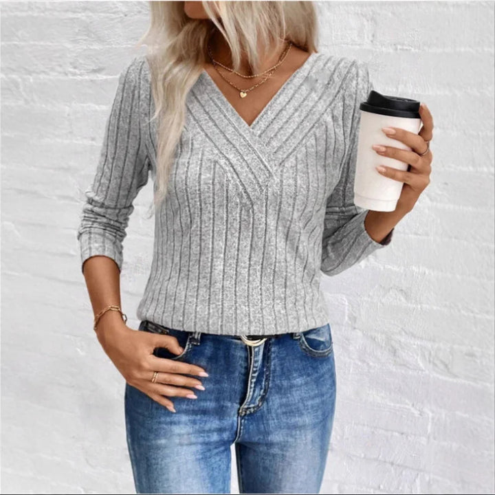 Women's Sweater | Ribbed V Neck Sleeve