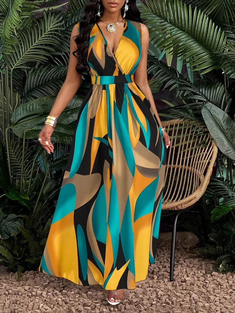 Women's Maxi Sundress | V-Neck Sleeveless Floral
