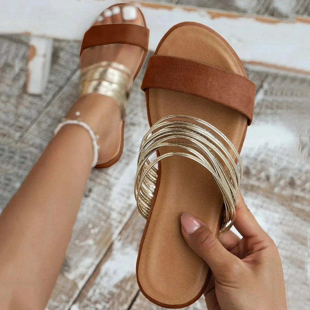 Sandals For Women | Open Toe Slide With Multi Band Detail