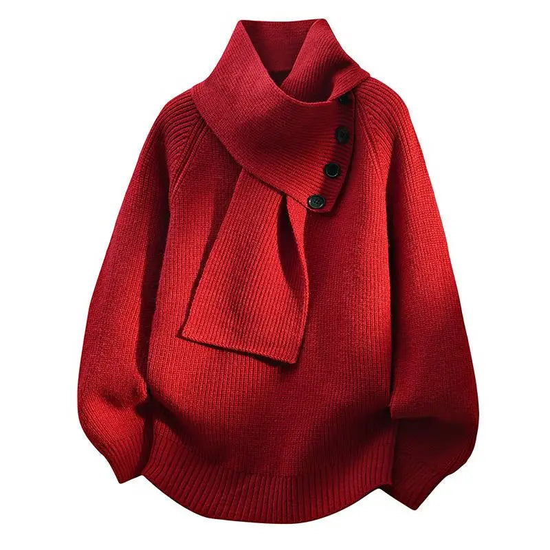 Women’s Sweater | Scarf Neck Button Detail