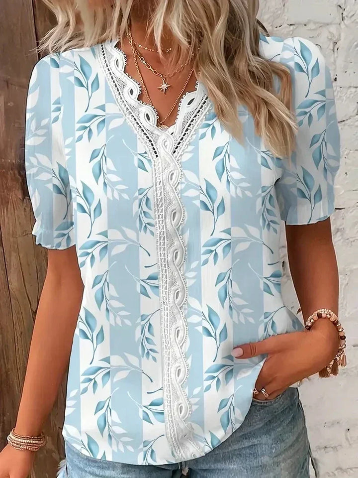 Women’s Blouse | Lace V-Neck Printed
