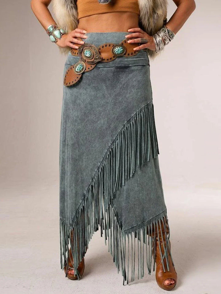 Women's Skirt | Asymmetrical Maxi Fringe Detail