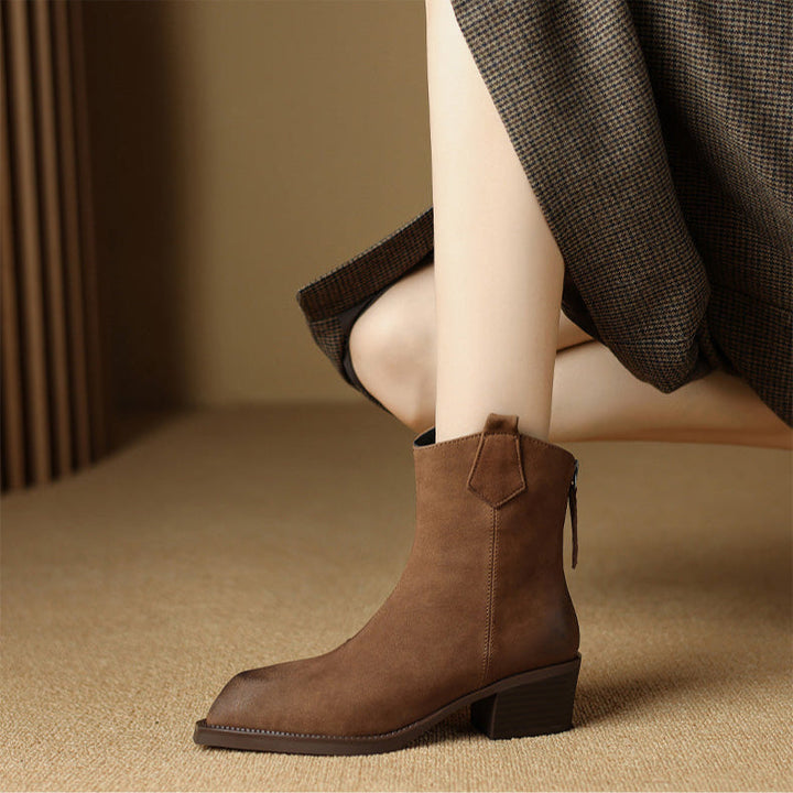 Boots For Women | Ankle Block Heel With Pull Tabs
