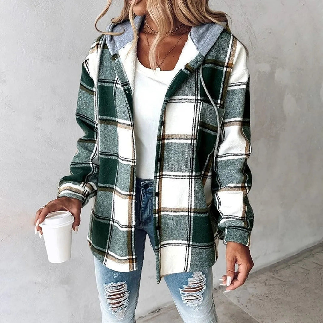 Women's Jacket | Hooded Plaid Long Sleeve