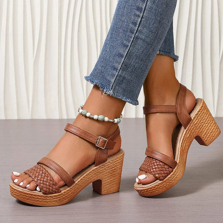 Sandals For Women | Braided Strap Block Heel Style