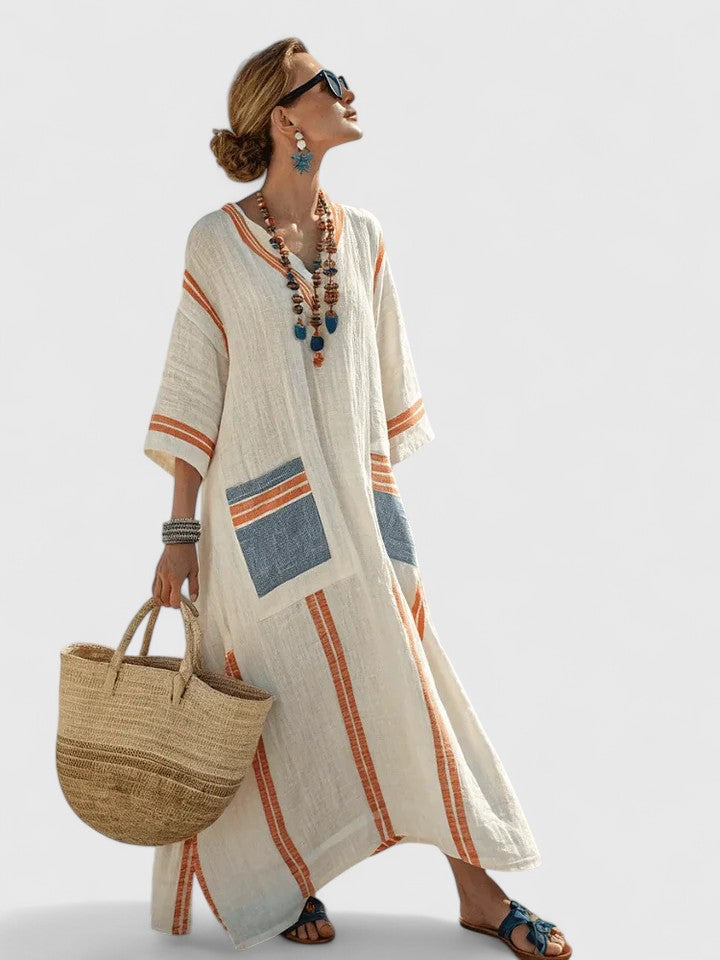 Women's Maxi Sundress | V-Neck Striped Kaftan