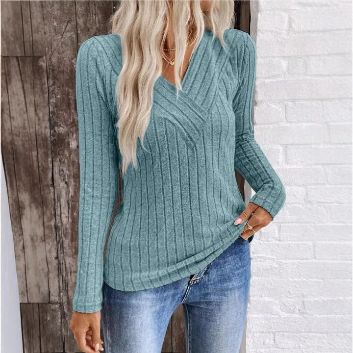 Women's Sweater | Ribbed V Neck Sleeve