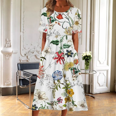 Women’s Dress | Floral Midi Short Sleeve