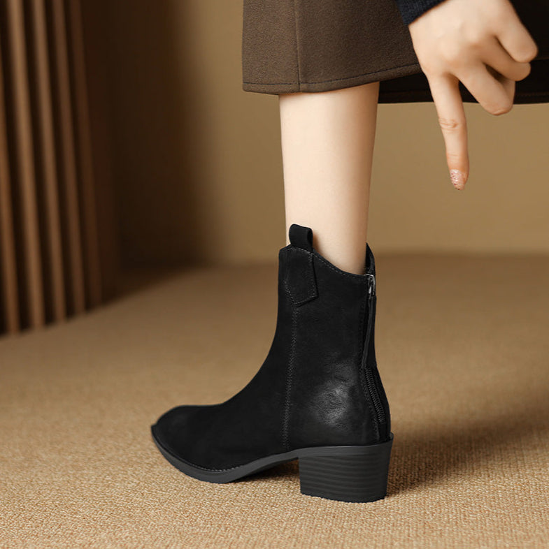 Boots For Women | Ankle Block Heel With Pull Tabs