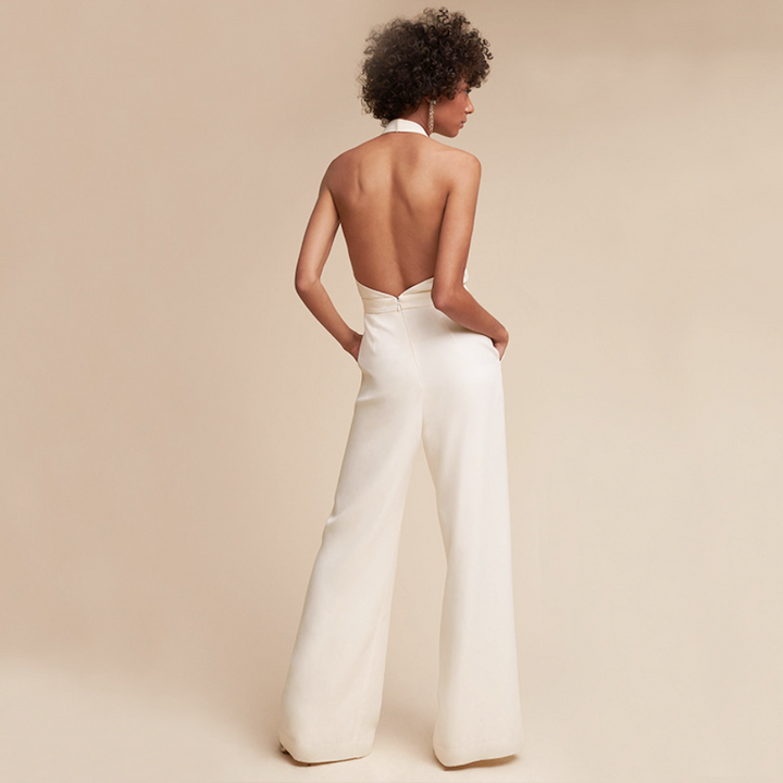 Women's Wide-Leg Jumpsuit | Halter Deep V