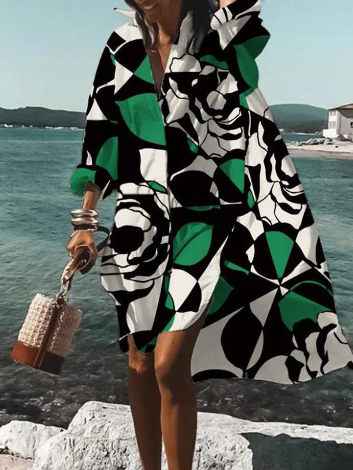 Women’s Dress | Printed V-Neck Long Sleeve