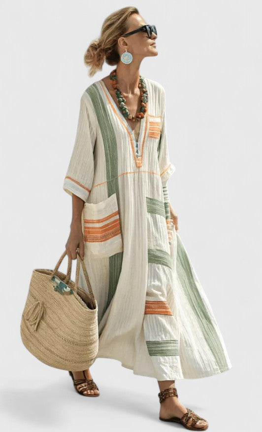 Women's Maxi Sundress | V-Neck Striped Kaftan