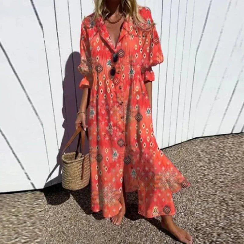Women's Dress | Floral V-Neck Long Sleeve Maxi