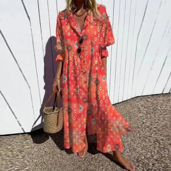 Women's Dress | Floral V-Neck Long Sleeve Maxi