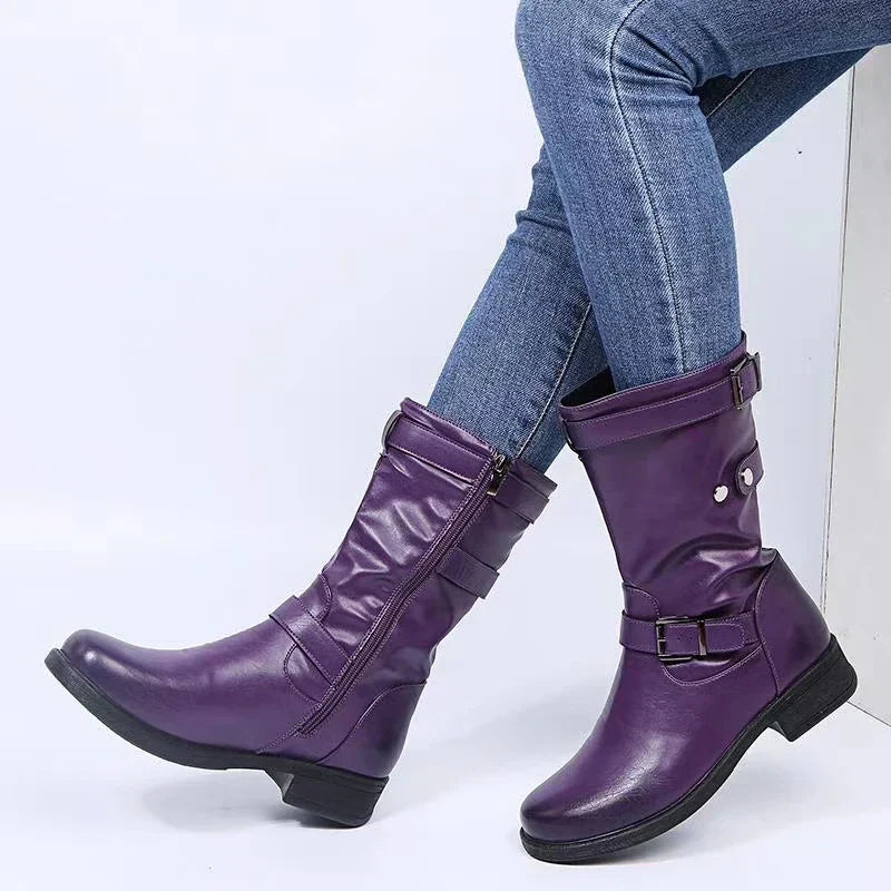 Boots for Women | Mid-Calf Buckle Block Heel