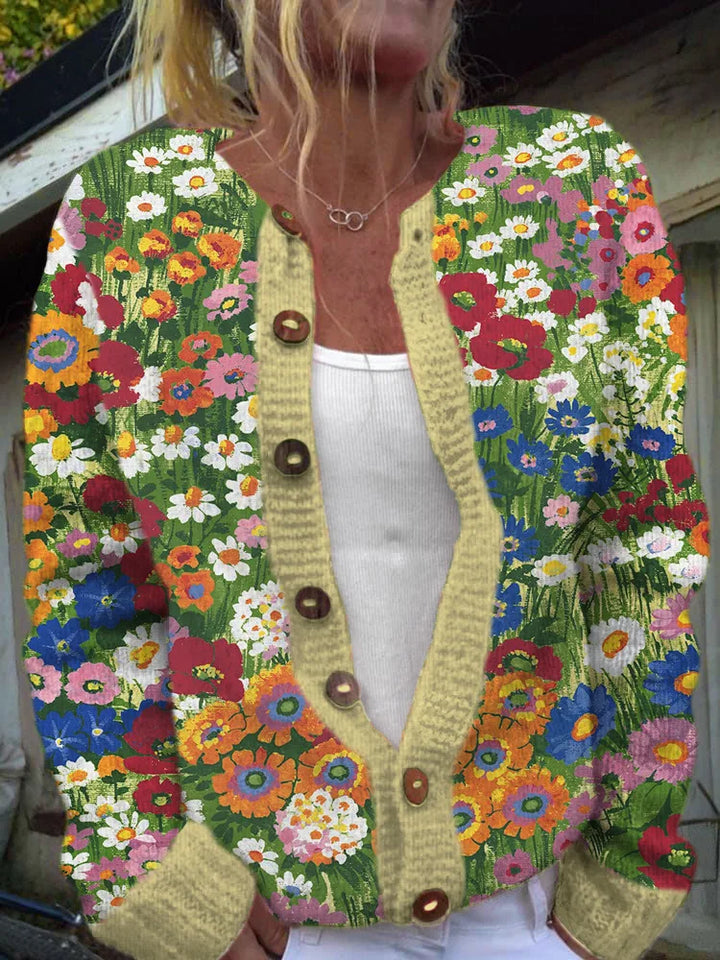 Women's Cardigan | Patterned Button Front Long Sleeve