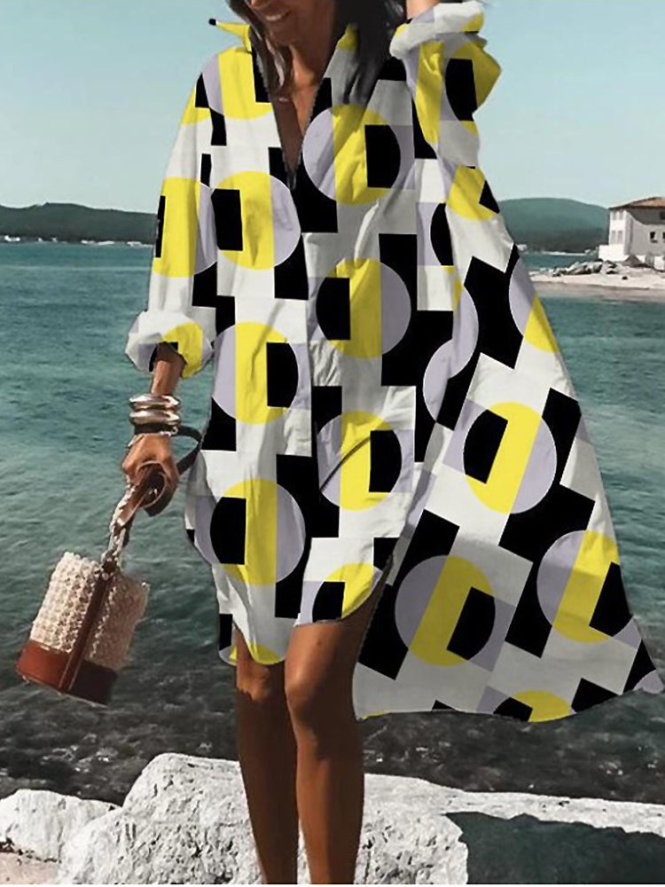 Women’s Dress | Printed V-Neck Long Sleeve