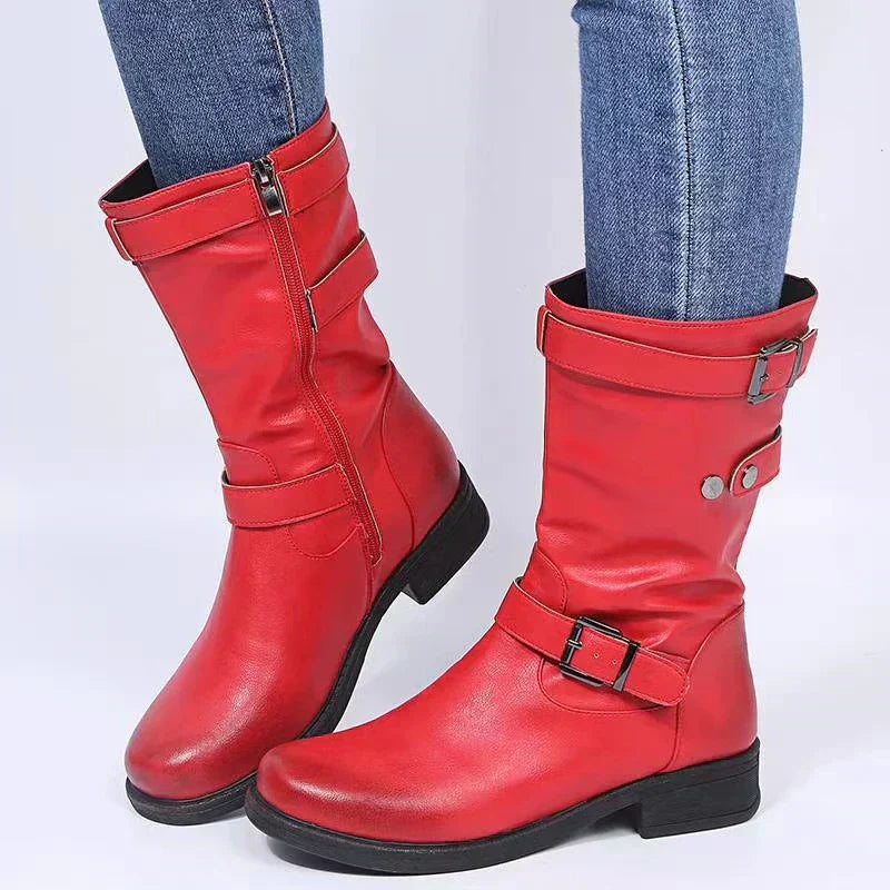 Boots for Women | Mid-Calf Buckle Block Heel