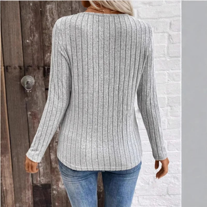 Women's Sweater | Ribbed V Neck Sleeve