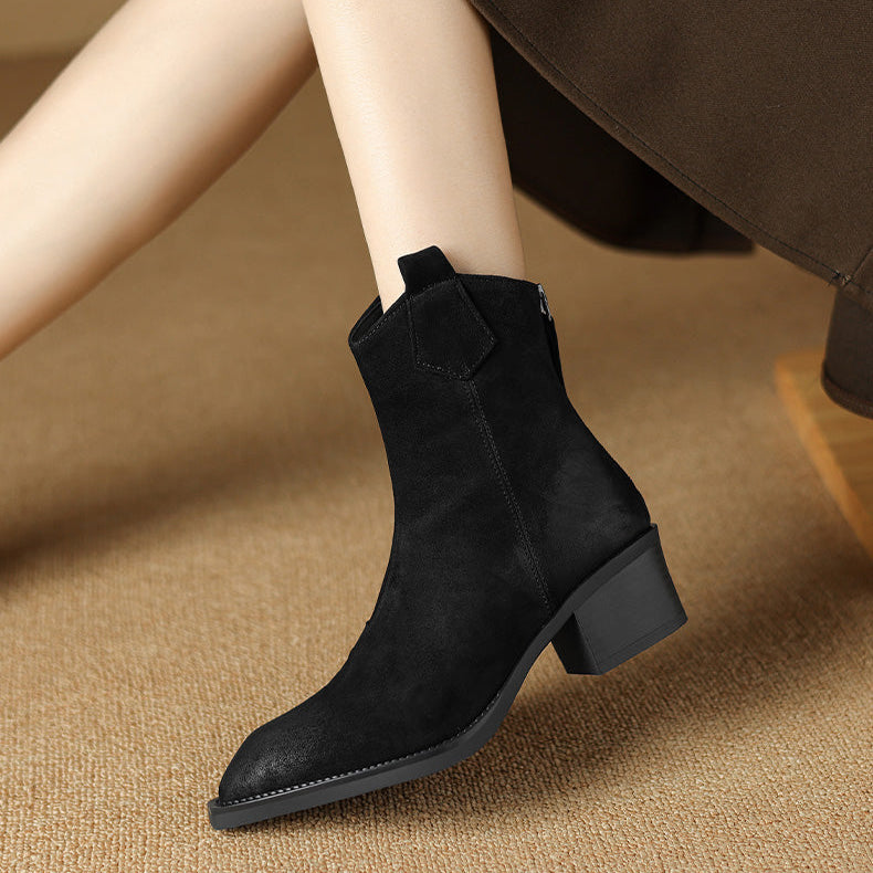 Boots For Women | Ankle Block Heel With Pull Tabs