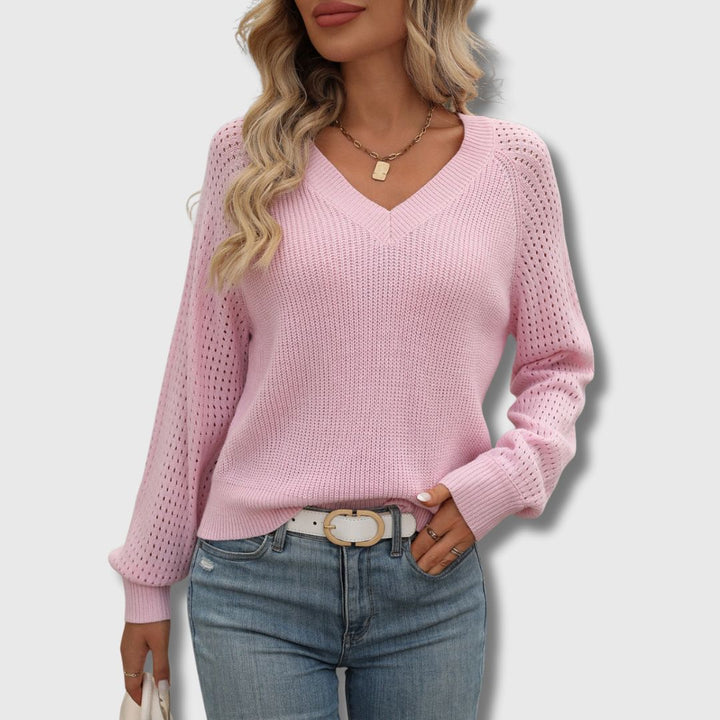 Women’s Sweater | V-Neck Pointelle Sleeves